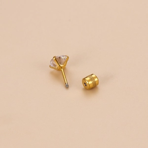 Golden stainless steel stud earring with sparkling zircon and secure screw back