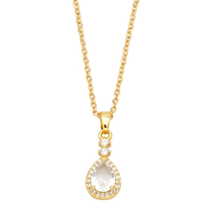 Elegant gold water-drop zircon necklace featuring a pear-shaped pendant on a dainty link chain