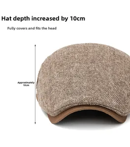 Detail shot of the brown herringbone beret showing the deep 10cm cap depth