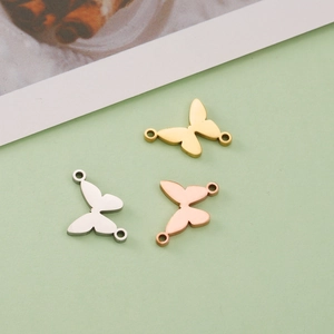 Polished stainless steel butterfly connectors in gold, silver, and rose gold for DIY jewelry