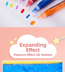Macro detail of 10ml popcorn pens showing 3D puffy texture and colorful ink effects