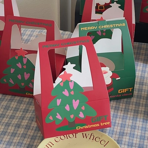 Christmas cartoon square apple gift boxes with festive reindeer and Santa Claus patterns