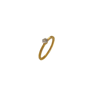 Minimalist gold titanium steel ring with six-prong set brilliant round zircon diamond