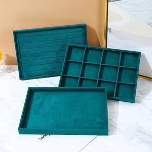 Emerald green velvet jewelry trays for rings and earrings display and storage