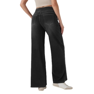 Damen Jeans mit hoher Taille und weitem Bein in Dunkelgrau mit Gesäßtaschendetails