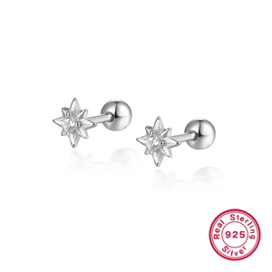 Elegant S925 sterling silver octagonal star screw-back stud earrings with cz stones