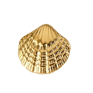 Adjustable golden stainless steel seashell ring featuring realistic fan-shaped textures