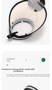 Detail of adjustable buckle and detachable windproof cord on a summer sun visor hat