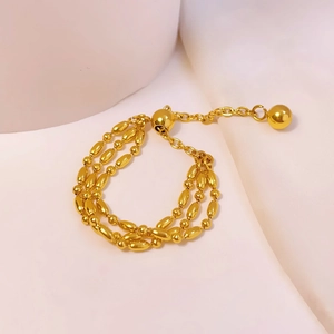 Three-layer adjustable gold beaded chain ring with minimalist stainless steel design