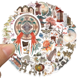 Chinese style decorative stickers set featuring traditional lanterns and floral patterns
