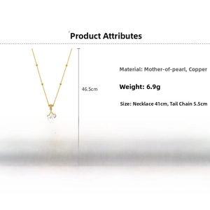 Detail view of flower necklace specifications with mother-of-pearl and copper dimensions