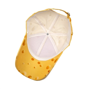 Cheese pattern baseball cap with adjustable metal buckle and yellow cheese print design