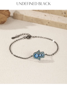 Hamsa Hand pendant on S925 sterling silver black gunmetal chain with turquoise stone