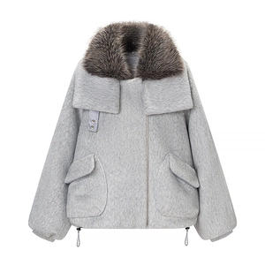Veste Rembourrée Courte Pour Femmes Col En Fausse Fourrure Sensation Laine Couleur Unie Fermeture Éclair Décontractée Hiver