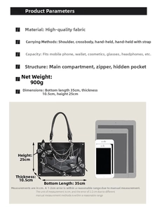 Detailed size chart of the Lolita gothic tote bag with dimensions and capacity specifications