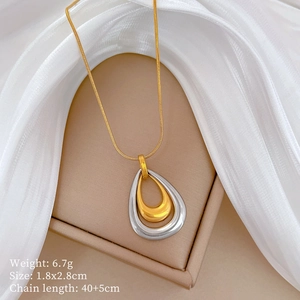 Double-layer waterdrop pendant necklace in gold and silver finish with snake chain