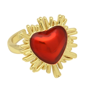 Retro 18k gold plated open ring with red heart shell and zircon accents for women
