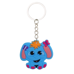 Cute blue cartoon elephant keychain made of colorful PVC for bag charms and gifts