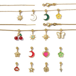 Gold stainless steel necklaces with colorful enamel heart and star charm pendants