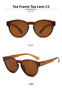 Detail view of retro tea-colored polarized sunglasses with durable resin frames in color C3