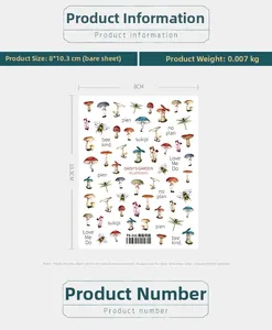 Détail des stickers 5D jardin de champignons TS-211 avec motifs fongiques variés