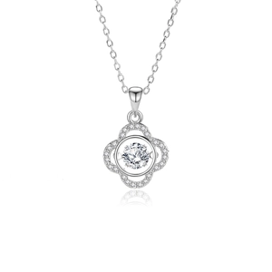 S925 sterling silver four-leaf clover pendant necklace with dancing gemstone and zircons