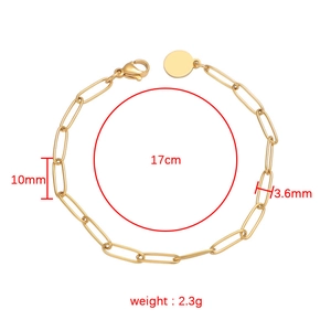 18K gold plated stainless steel hollow chain bracelet with lobster clasp and sizing details