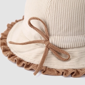 Baby Mädchen Cordhut mit Schleife und Rüschenrand in Beige- und Brauntönen