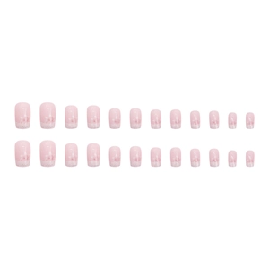 Pink gradient press-on nails with floral petal patterns and glitter details, 24-piece set