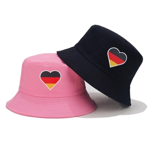 Black and pink cotton bucket hats with German flag heart embroidery for sun protection