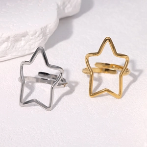 Stainless Steel Hollow Star Adjustable Open Ring For Women Minimalist Fashion Trendy Jewelry Gift