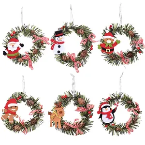 Set of 6 Christmas mini wreaths with reindeer and snowman for tree decoration