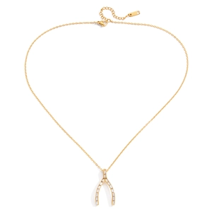 Collier wishbone classique en acier inoxydable plaqué or 18K avec oxydes de zirconium