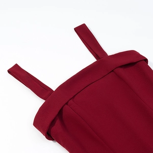 Elegant wine red sleeveless dress with backless design and high side slit detail