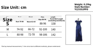 Tableau des tailles pour robe fendue en satin dos nu avec mesures buste et taille