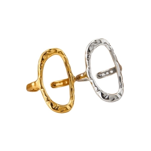 Adjustable geometric ring with hammered texture in gold and silver stainless steel