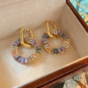 Baroque Retro Round Hoop Earrings Multi Color Zircon Rhinestone Alloy Jewelry With 925 Sterling Silver Earring Post For Women