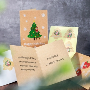 Kraft paper Christmas greeting card set with Santa stickers and holiday envelopes