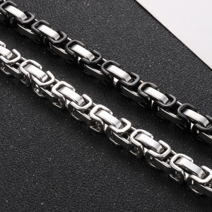 Men's titanium steel Byzantine link bracelet in silver and black dual-tone finish