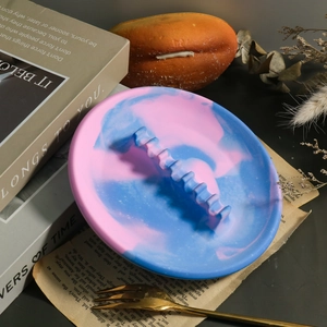 Moule en silicone rose et bleu pour plateau de rangement et assiette artisanale ronde