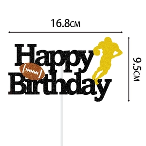 Glitter American football Happy Birthday cake topper with silhouette and size markings