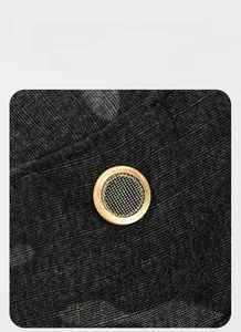 Detailed close-up of a tactical camo hat showing a brass mesh ventilation eyelet on fabric
