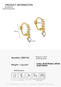 Detailed size specifications for S925 sterling silver hoop earrings with zircon pendants