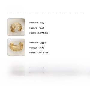 Detailed technical specifications for minimalist gold open bangles with dimensions and weight