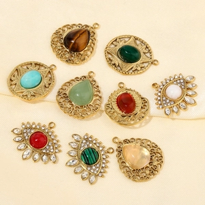 French style teardrop natural stone pendants in gold plated stainless steel for DIY jewelry