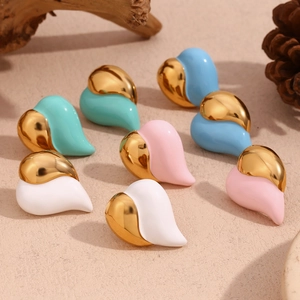 18K gold plated stainless steel heart earrings in elegant mixed color enamel finish