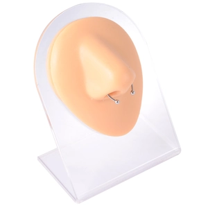 U-shaped magnetic silver stainless steel nose ring with sphere beads on silicone model