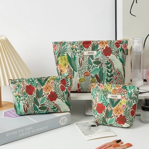Retro Floral Jacquard Makeup Bag Large Capacity Travel Cosmetic Organizer Portable Storage Pouch For Women
