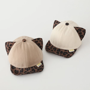 Berretti da baseball bimbo con orecchie di gatto leopardate in cotone beige e kaki
