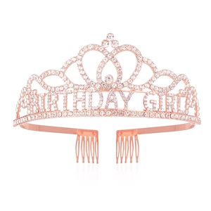 Birthday Girl Tiara Rhinestone Crown Alloy Metal Hair Combs Headpiece Party Princess Accessories Gift